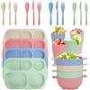 CSYY Set di stoviglie infrangibili per 4 persone, piatti e ciotole divisi, per bambini, riutilizzabili, in plastica, tazze, ciotole, set di posate per campeggio, bambini (colore chiaro)