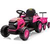 GarveeHome Trattore elettrico bambino 12 V con rimorchio rimovibile, doppio motore, fari LED, musica, clacson, cinghia, telecomando genitore, per 3-8 anni, rosa