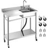 VEVOR Lavandino Mobile da Cucina 1000 x 500 x 1055 mm, Vasca Singola con Rubinetto e Ruote, Lavello da Cucina per Garage, Ristorante, Lavanderia, Lavabo da Esterno con Piano di Lavoro Sinistra