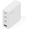 DIGITUS Caricabatterie USB-C GaN II - 3x USB-C e USB-A - 3 porte - fino a 140 W - Caricabatterie rapido - Adatto per laptop, cellulari, tablet, smartwatch, cuffie, powerbank - Bianco