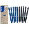PILOT - Set di 10 Acroball - Penna a Sfera - Fluidità di Scrittura Incomparabile - Ricaricabile e Retrattile - In Plastica Riciclata - Nero, Blu - Punta Media