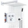 Rainsworth Set doccia da incasso con termostato 38℃ cromato, flusso d'acqua regolabile, set di rubinetteria da incasso con doccia a pioggia 30 * 30 cm, set doccia con doccetta, colonna doccia in