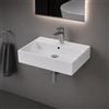 Aqua Bagno Lavabo rettangolare in ceramica, 60 cm, sospeso, con foro per rubinetto, profondità 42 cm, montaggio a parete, bianco