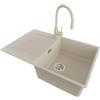 PRIMAGRAN Lavandino da Cucina Beige 78x50cm, Lavello in Granito a 1 vasca + Rubinetto 38x14cm + Set di accessori, Lavabo da Cucina Incasso al Mobile 50cm - Copenhagen Top S503