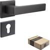 APECS Maniglia per porte interne, moderna, per porta interna, con rosette quadrate, colore grafite opaco, con materiale di fissaggio, per porta, modello Regulus PZ - Cilindro profilato