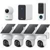 aosu 3K 5MP Kit Telecamere WiFi Solari con Videocitofono 2K e Camera Interna, Protezione 360°, Avvisi AI, Tracking Multi-Camera, Visione Notturna Colori, 32GB espandibili 16TB, IP65