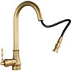 KOPYFANTAP Rubinetto Cucina Ottone Anticato con Doccetta Estraibile, Miscelatore Lavello Retrò Bronzo Girevole a 360° Beccuccio Arco Alto per Cucine Rustiche e Vintage