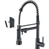 MOGFCT Rubinetto da cucina con spruzzatore estraibile ad arco alto monocomando a molla per lavello da cucina, nero opaco