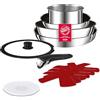 Lagostina Ingenio Inox Set di Pentole e Padelle in Acciaio Inox, Rivestimento antiaderente, 7 Pezzi, Adatto ad Induzione, 1 Casseruola, 2 Padelle, 1 Wok, 1 Coperchio in vetro, 1 Coperchio in Plastica