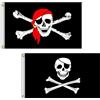ISURAUL Bandiera pirata, 2 pezzi, 6 x 70 cm, teschio e ossa incrociate, Jolly Roger (sciarpa rossa), per feste all'aperto e pirati (doppio osso, 0,6 x 0,9 m)