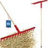 KOTARBAU® Rastrello da Giardino - Plastica - 54 cm - Rastrello per Foglie - Extra-Click 14 Denti - con Manico in Legno - 150 cm - Leggero - Ergonomico - Rosso e Legno Naturale