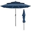 KOMFOTTEU Ombrellone da Giardino con 32 Luci LED, Pannelli Solari e Manovella, Ombrellone Parasole da Patio 313cm Inclinabile con 8 Osse, per Balcone, Spiaggia, Piscina, Base Non Inclusa (Blu)