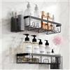 YEAUPE PRO YEAPUPE PRO Set 5 Pezzi Mensole Doccia Adesive Senza Fori - 2 Mensole, 1 Cestino Grande e 2 Porta Spazzolini Nero Opaco - Montaggio Invisibile, Antiruggine