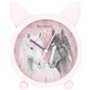 Depesche 13260 Miss Melody Fantasy Horse - Sveglia Rosa per Bambini, con Motivo a Cavallo e Orecchie, Orologio Silenzioso con Funzione Luce, Batteria Inclusa