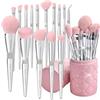 Bueart Design Elegante set di pennelli da trucco ultra morbidi con porta pennelli, set di pennelli da trucco con pennello per fondotinta, cipria, fard, sfumatura contorno, pennello (15 pezzi rosa
