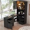 MURUL Scrivania angolare 120 x 80 x 180 cm, nero, con armadio a LED, passacavo, 3 cassetti, 2 ante e scomparti aperti, libreria integrata