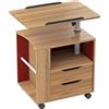 DlandHome Comodino con punta del divano a rotelle, tavolino con 2 cassetti comodino mobile portaoggetti con piastra superiore sollevabile e girevole a 360 gradi, teak