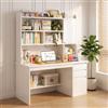 LIJBDDM scrivania legno massello，scrivania bianca con cassetti Scrivania per Casa e Ufficio con Ripiano Portaoggetti e Libreria per PC per Lavorare e Studiare (Size:120x45x165cm,Color:Bianco)