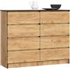 AKORD Cassettiera K-120 con 8 (2x4) Cassetti | Moderna Mobiletto per Soggiorno Sala da Pranzo Camera da Letto Corridoio Bagno | Armadio Cameretta | 120x99x40 cm | Peso 65 kg | Quercia Artigianale