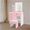 Wiyuer Tavolo da toeletta con specchio, con sgabello e cassetti, per organizzare il trucco e la routine di bellezza, 80 x 35 x 128 cm, colore: rosa e bianco