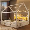 Huayz Letto per bambini 140 x 190 cm, con striscia luminosa a LED, scomparti aperti, listello per casa, con protezione anti-caduta e rete a doghe, letto in legno per ragazzi e ragazze, senza materasso