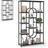 HOMASIS Libreria a Multi Livelli in Legno a Forma di Mezzaluna, Mensola da Parete con Ripiani Aperti, Scaffale Contenitore per Soggiorno, Ufficio (Marrone, Modello 2, 95 x 30 x 175 cm)