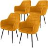 ECD Germany Set di 4 Sedie Sala da Pranzo con Schienale e Braccioli Ocra Giallo Senape Poltrone Soggiorno Cucina con Rivestimento in Velluto e Gambe in Metallo Poltroncine da Salotto Confortevoli