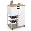 IDMarket - Credenza da cucina COSY con armadietti e portabottiglie in legno e bianco