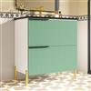 Bladez Mobile lavabo con vasca in ceramica - Armadietto da bagno con 2 cassetti, autoportante, melammina MDF, verde e manici in metallo nero, design moderno, resistente all'umidità