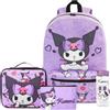 Get Trend Hello Kitty Kuromi 4 Pezzi Zaino Ragazza Set con Borsa Termica Porta Pranzo, Borraccia 500 ml Senza BPA e Astuccio (Viola Kuromi)
