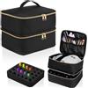 PENRUNKA Porta Smalti Organizer Doppio Strato con Maniglie e Divisori Regolabili, Trousse da Viaggio Portatile Nera Capiente per Unghie 30 Flaconi, Pennelli Trucci, Rossetti e Prodotti Bellezza