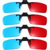 QUARKZMAN 4 Pezzi Occhiali 3D A Clip Rosso Blu/Ciano, Occhiali 3D Anaglifici A Clip Cornice Quadrata Per Cinema Giochi TV Foto Proiettore