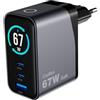 CoolBox GAN, Caricatore USB C, ricarica rapida, 67 W, caricatore intelligente di tipo C con 3 porte, 2 USB-C + USB-A, PD/PPS, compatibile con MacBook Pro/Air, iPad Pro, iPhone 17/16/15, Samsung, Pixel