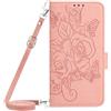 BLOTECH Cover per OPPO A96 4G,fiore di rosa Goffrato Custodia Flip Portafoglio Custodia Protettiva per Telefono in Morbida Silicone e Pelle PU con Motivo Rosa for OPPO A96 4G,Oro rosa