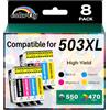 colorfly 503XL Cartucce d'inchiostro compatibili con Epson 503 XL T503XL Ink per Expression Home XP-5200 XP-5205 XP5200 XP5205 per Epson Workforce WF-2960DWF WF2960 WF-2965 (confezione da 8)