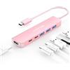LENTION Hub USB C a HDMI 4K@60Hz, PD 100W, Adattatore USB C USB 3.0 (Porte Tipo-A e Tipo-C), per MacBook Pro/Air 2026-2016, MacBook Neo, iPad Pro, Surface, iPhone 17/16/15 Serie (Oro Rosa)