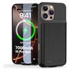 YONHUIZI Custodia per batteria per iPhone 16 Pro Max (6,9), 7000 mAh, ricaricabile, con vetro temperato, batteria supplementare, colore nero