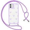 Krdvekm Custodia con Cordino per iPhone 11 6,1, Trasparente Aesthetic Papillon Disegni Summer Cute Motivo Cover con Collana Bumper Case Protezione della Fotocamera Cellulare per Femmina, Viola