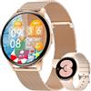 FITFLEX Smartwatch Donna, Schermo 1.43HD, Chiamate Bluetooth, Ciclo Mestruale, 120+ Sport, Monitor 24/7 Cardio/SpO2/Sonno/Calorie, Tracker Fitness/Impermeabile IP68 Smart Watch/iOS Android, Oro rosa
