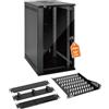 Tecmojo Armadio di Rete da 10 Pollici 12U per Montaggio a Parete, Profondità 330mm, con Ripiano Rack, Griglie con Spazzole, Portata 50kg, Nero, Porta in Vetro, Imballaggio Piatto