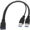 Wcawnlt Cavo splitter USB 3.0 femmina a doppio USB 3.0 maschio, USB 2.0 maschio, 30 cm, da USB femmina a doppio maschio, ricarica e trasferimento dati, nero