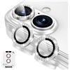 Fewdew Pellicola Fotocamera per iPhone 16 6,1 Pollici e iPhone 16 Plus 6,7 Pollici, 9H Vetro Temperato Cover Anello Individuale in Metallo, HD Chiaro,Diamante Argento
