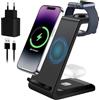 Jewan Caricatore Wireless Charger, 3 in 1 Stazione di Ricarica per iPhone 16/15/14/13/12/11/Pro/Max/X/8/Plus, Caricabatterie Base Ricarica per Apple Watch 10/9/Ultra/8/7/6/SE/5/4/3/per AirPods Pro 4 3 2