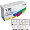 WJSXEQF 730 Compatibile Cartuccia di Inchiostro per HP DesignJet T1600 T1700 T2600 Stampanti, Cartucce di Inchiostro per HP730 P2V71A P2V73A P2V68A P2V69A P2V70A P2V72A,6 Pack-1 Set