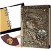 DDFE - Diario DND, Quaderno in Pelle 3D in Rilievo, Libro Vintage da 400 Pagine con Raccoglitore Ricaricabile a 6 Anelli per Accessori di Dadi Dungeons and Dragons D&D, Giochi di Ruolo, Ottimi Regali
