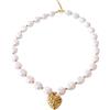 MAJALE _ Collana da donna con perle sintetiche perlate irregolari bianche con ciondolo cuore dorato, girocollo elegante con charm centrale, regolabile, idea regalo donna, stile romantico e moderno