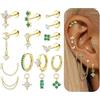 MILACOLATO 16Pcs Piercing Orecchio Acciaio Chirurgico Helix Piercing Orecchio Anallergici Donna Oro Argento Piccoli Cerchio Conch Cartilagine Trago Piercings Gioielli 20G-GG