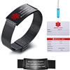 Vnox Bracciale Di Emergenza Bracciale Personalizzato Per Donne Mediche:VNOX Braccialetti ID Personalizzati Con Incisione Bracciale Medico Regolabile In Acciaio Inossidabile Da Uomo,Rosso Nero