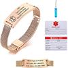Vnox Bracciale di Emergenza Bracciale Personalizzato per Donne Mediche:VNOX Braccialetti ID Personalizzati con Incisione Bracciale Medico Regolabile in Acciaio Inossidabile da Uomo,Oro Rosa