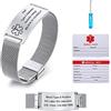 Vnox Bracciale di emergenza Bracciale medico personalizzato da donna: Bracciali identificativi personalizzati Bracciale medico regolabile da uomo in acciaio inossidabile con incisione